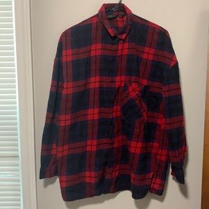 Zara Red/Navy Plaid Flannel Button Down